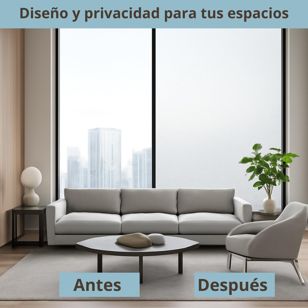 Película de privacidad para Ventanas (120x200cm) Muchos TAMAÑOS Grandes Mate Satinado Autoadhesivo sin Pegamento Anti UV sin residuos Fácil aplicación Ventanas Cabina de Ducha Adhesión estática