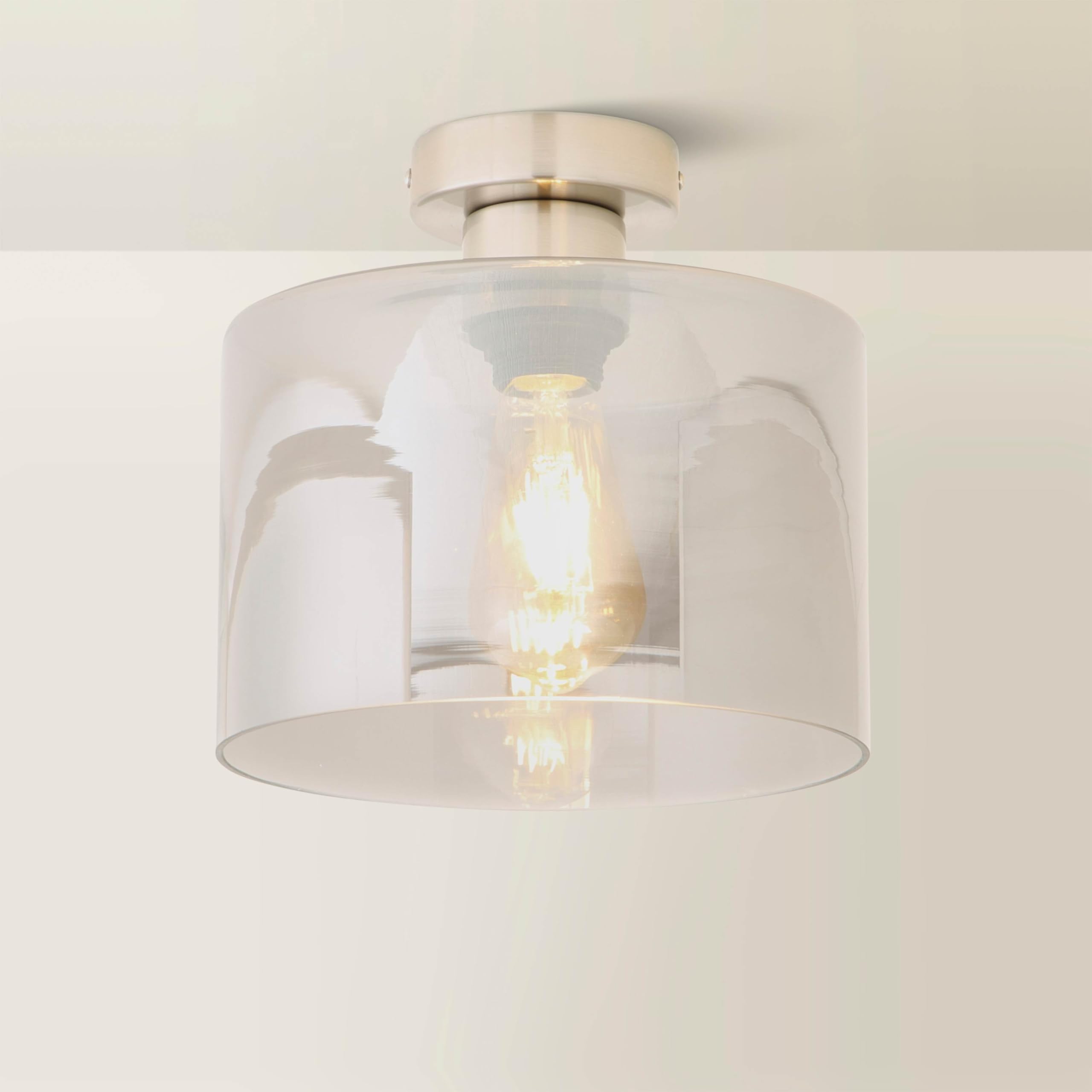 ValueLights | Demi Brushed Chrome and Smoked Glass Flush Ceiling Light and Bulb | Ceiling Light, Home Décor & Improvement Essential | Bulb Included