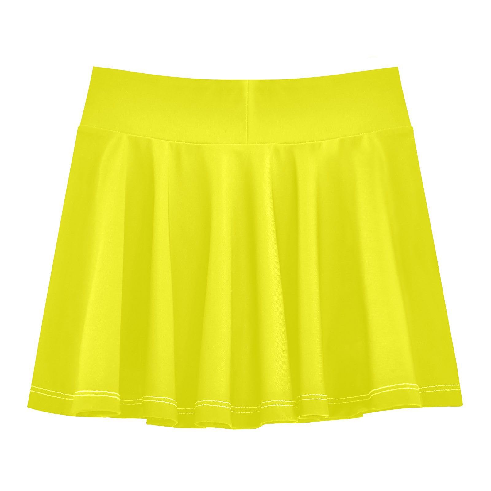 Faldas de tenis lisas amarillas para niñas con pantalones cortos integrados para niñas pequeñas