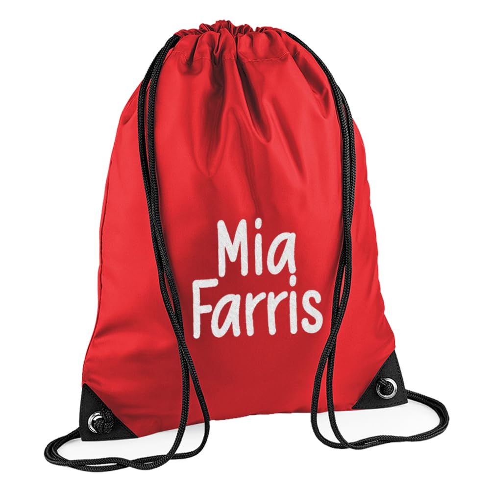 TeddyT's Personalised Embroidered Name Kids Back To School Swimming & P.E. Kit Sports Drawstring Bag (Red)