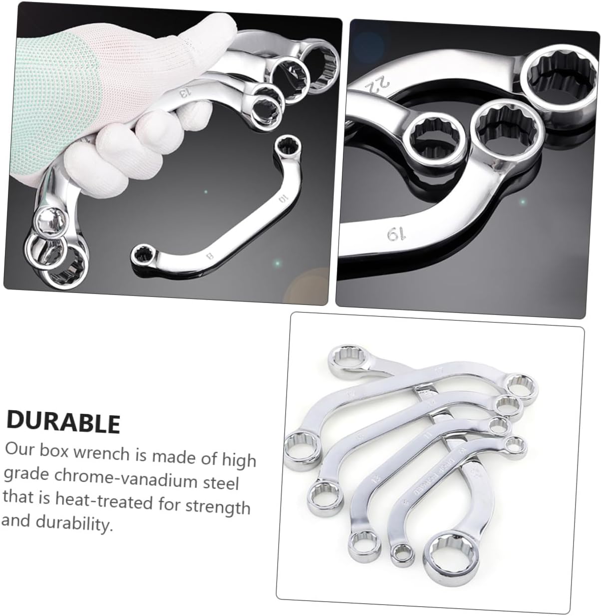 Uonlytech 5pcs Multi-functional Box Spanner Set Chrome-vanadium Steel Double Box End Wrenches for Tight Spaces Socket Wrench Tool Kit for Home and Garage Repairs