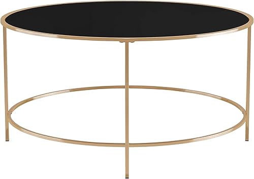 Miniatura 5 de HOMES Inside + Out Wicke - Mesa de centro redonda de cristal templado moderna de 22 pulgadas para sala de estar, dormitorio, color dorado