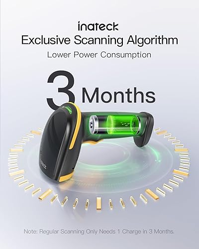 Miniatura 3 de Inateck Escáner de código de barras inalámbrico, escáner de código de barras Bluetooth, lector de código de barras USB 1D de mano, 1 carga 3 meses,