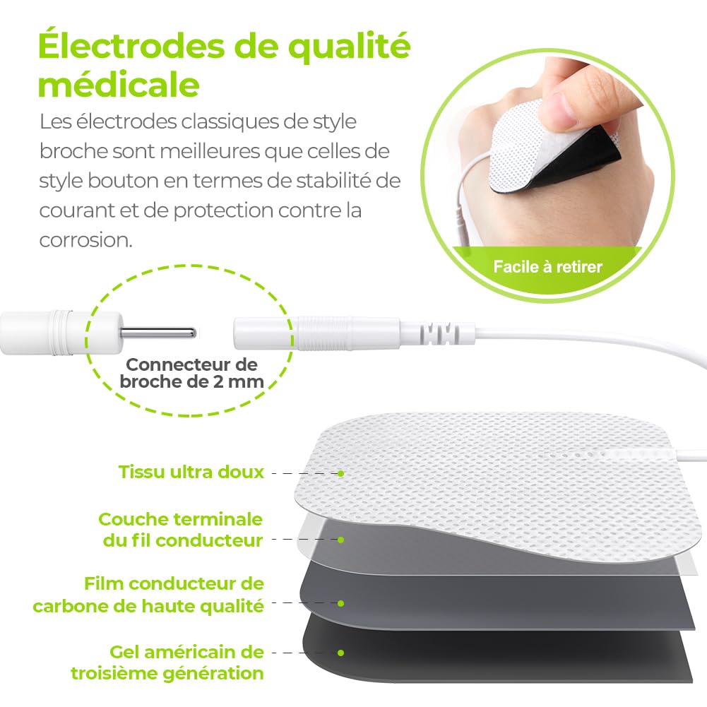 AUVON 3 EN 1 TENS EMS Electrostimulateur Musculaire de Canaux Double pour le soulagement de la douleur, la stimulation musculaire, et la massage relaxation, 24 programmes de Massage + 12 électrodes