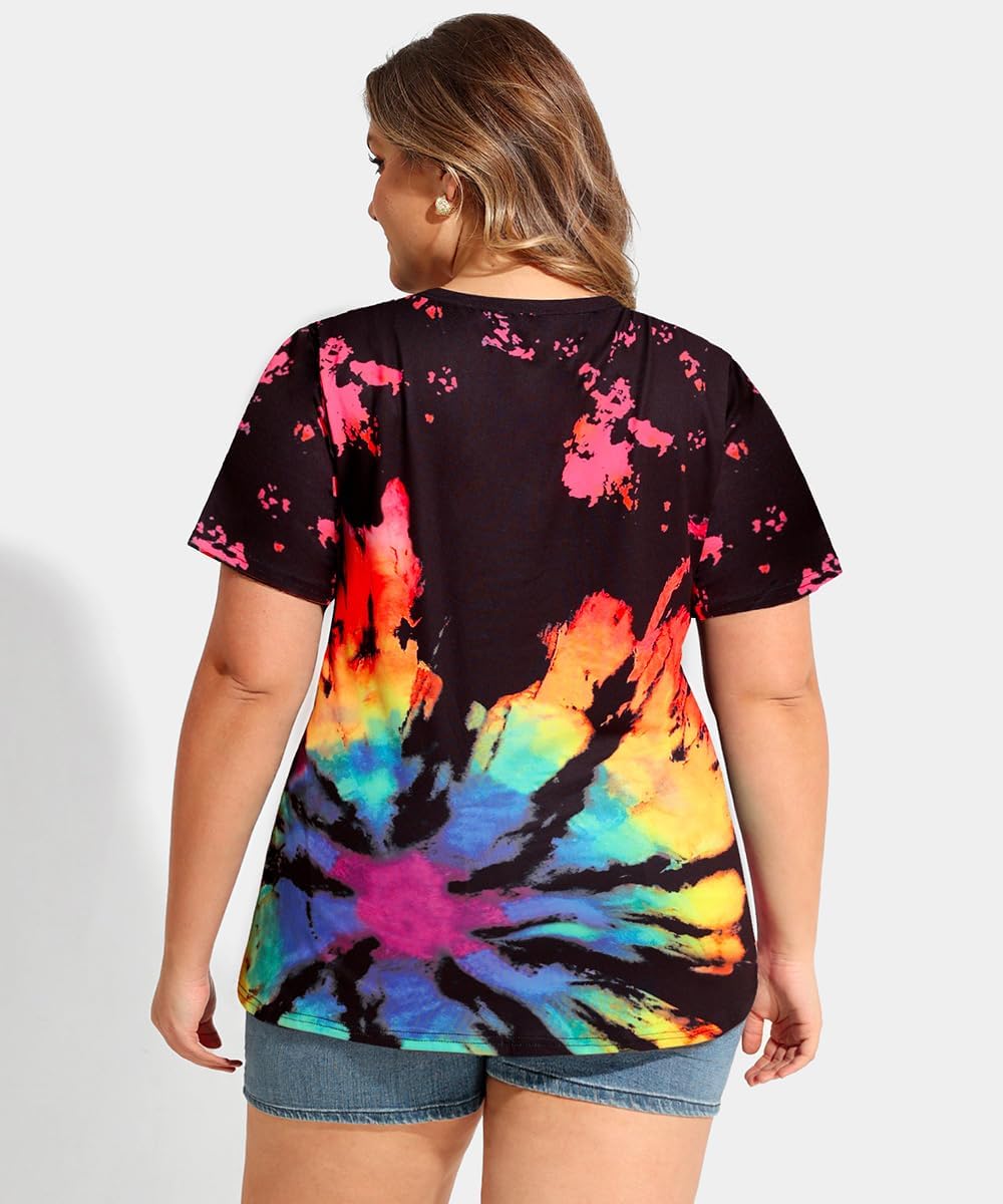 CARCOS Plus Size Tops for Women Short Sleeve Shirts Basic Tee Solid Color Blouse V Neck Tunic Loose Fit Tshirts Summer XL-5XL - Image 3