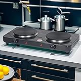 AORAN Double Burner Electric Hot Plate, 2000W Portable Electric Cooktop with Dual Heating Elements & Adjustable Temperature Control for Home, Dorm, Camping
