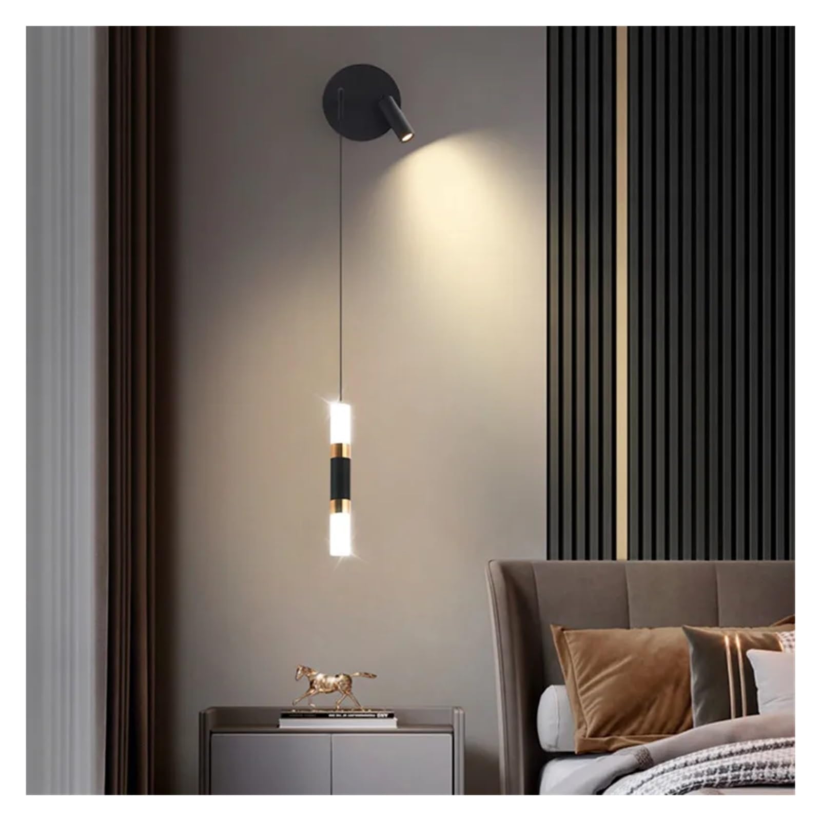 Lampka nocna kinkiet Nordic minimalistyczny salon tło kinkiet, lampa punktowa luksusowa LEDmodern sypialnia mała lampa wisząca,Oświetlenie obrazu(2700-3500K,B-Left)