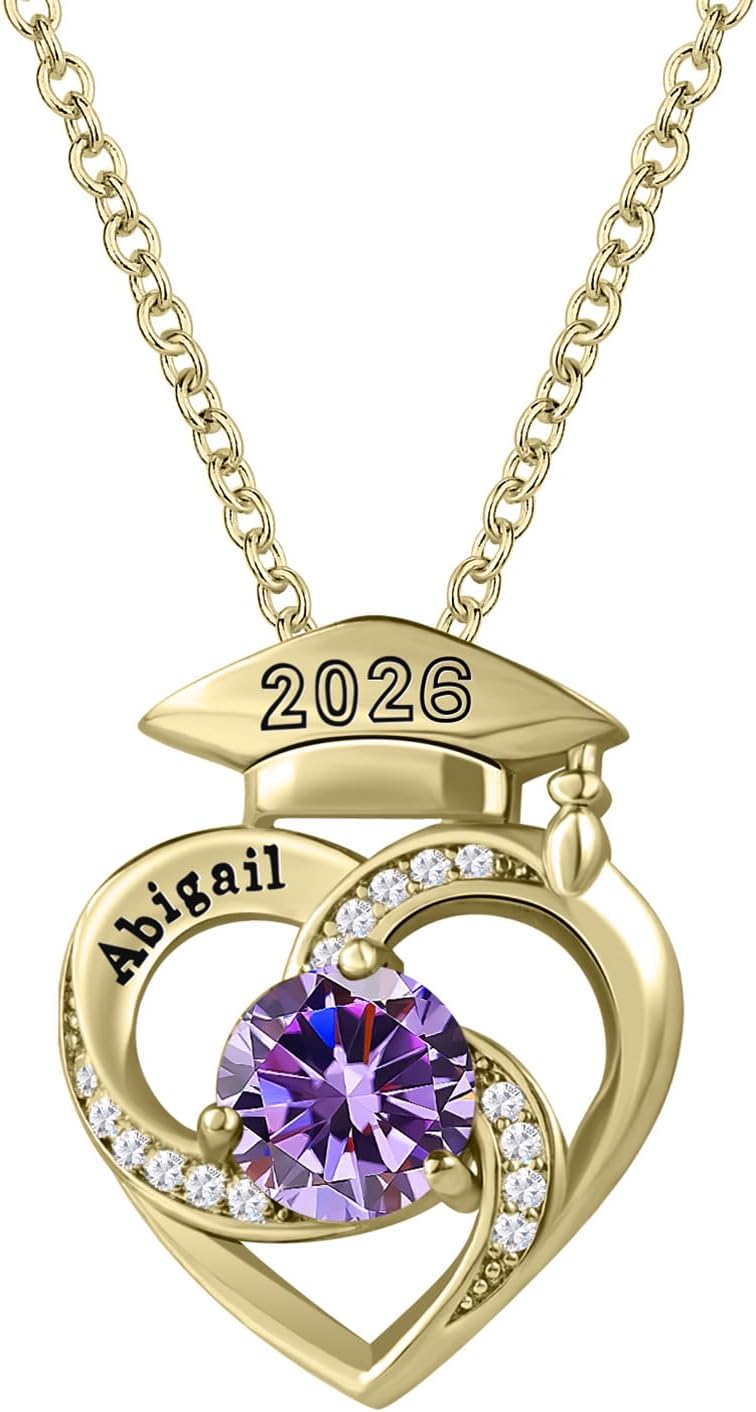 LucySky Custom Graduation Necklace for Women 925 Sterling Silver Graduation Necklace With Birthstone Grad Cap Pendant Class of 2026 Graduation Gifts for Her