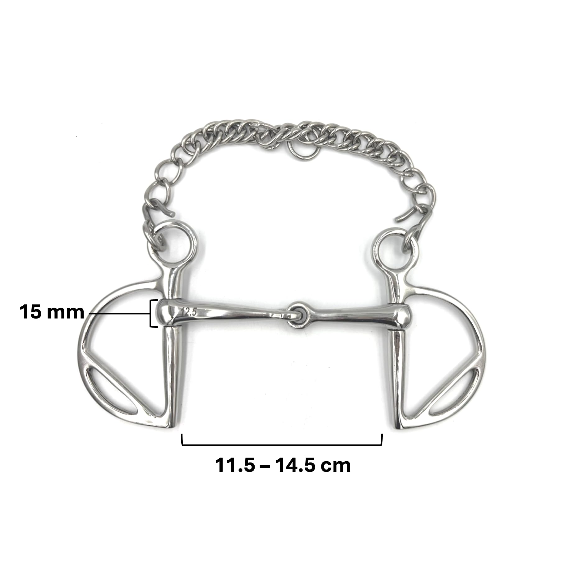 ES0114 Dentadura Kimblewick Springkandare Sencillo Roto Español Italiano Dee Bit de Acero Inoxidable Grosor de la dentadura 15 mm (14,5 cm)