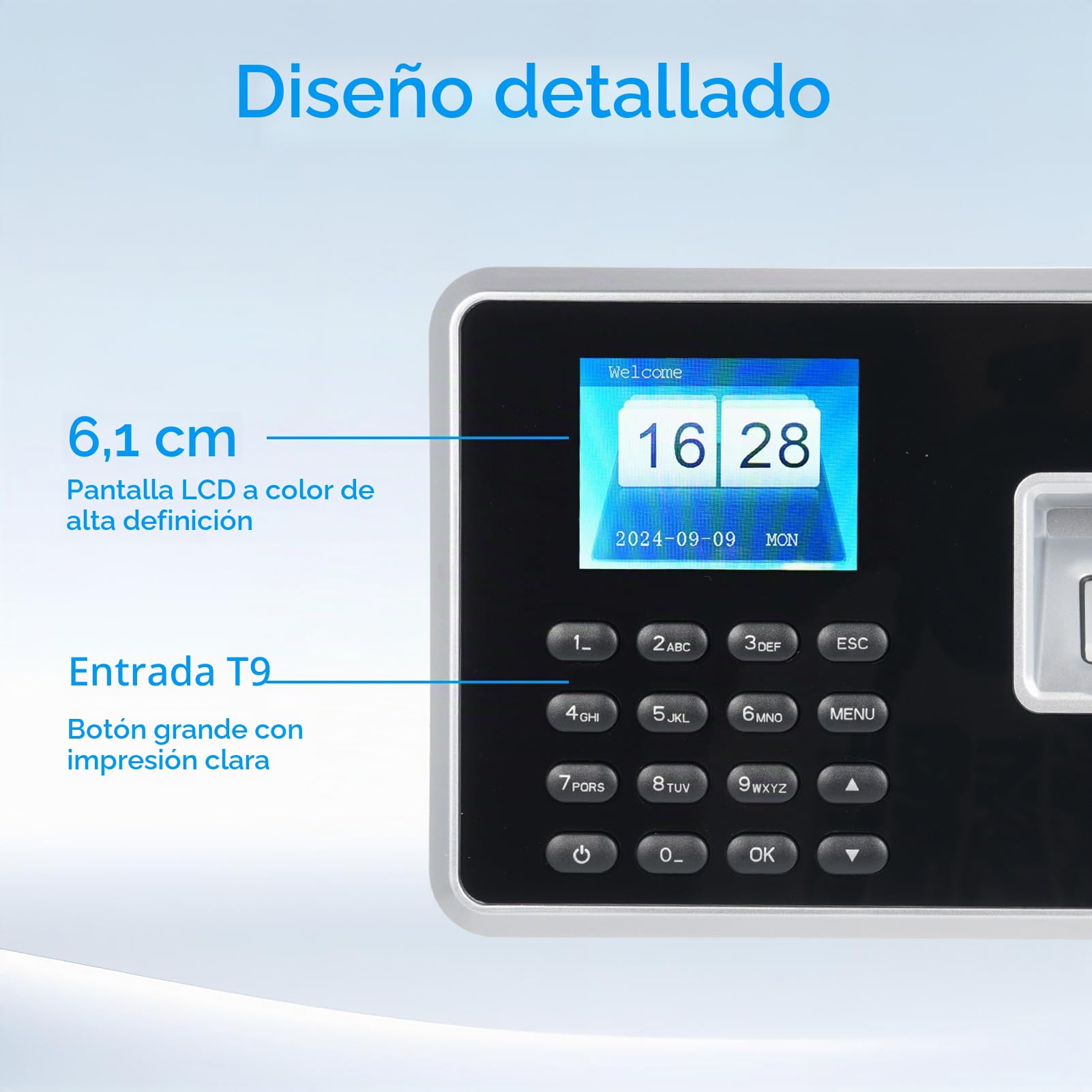 Bisofice Control Horario Empleados, Máquina Fichar Empleados de Asistencia Biométrica de Huella Dactilar con Sistema Española,Memoria de 8GB, Capacidad de 1000 Huellas,Sin Conexión Internet