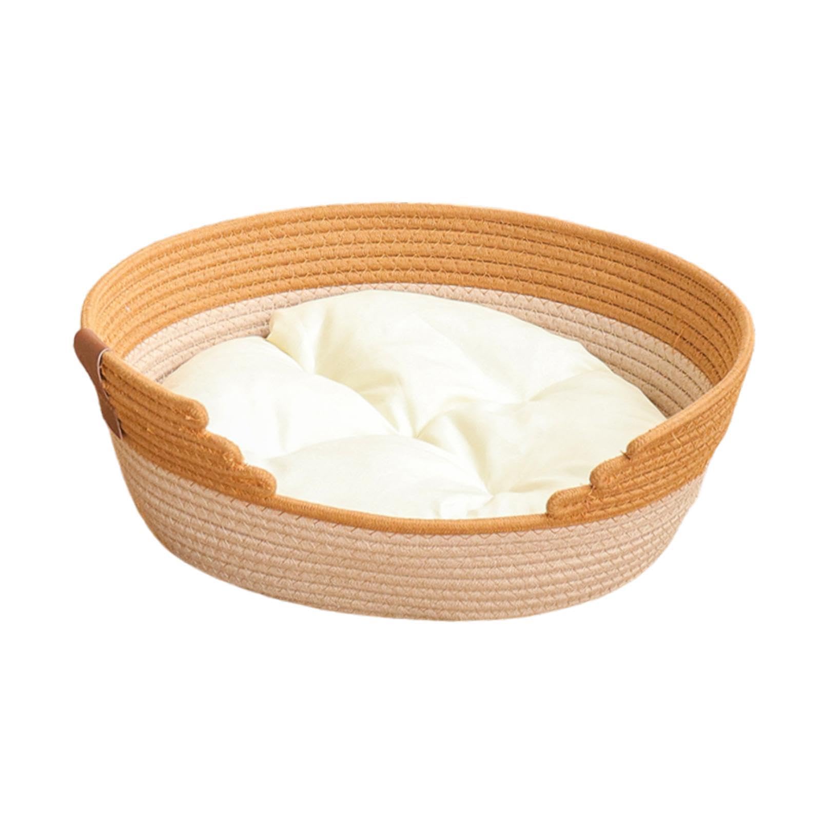 Bothyi Woven Cat Bed Basket with Cushion,Pet Accessories, Scratch Resistant Cat Lounge Bed, XL