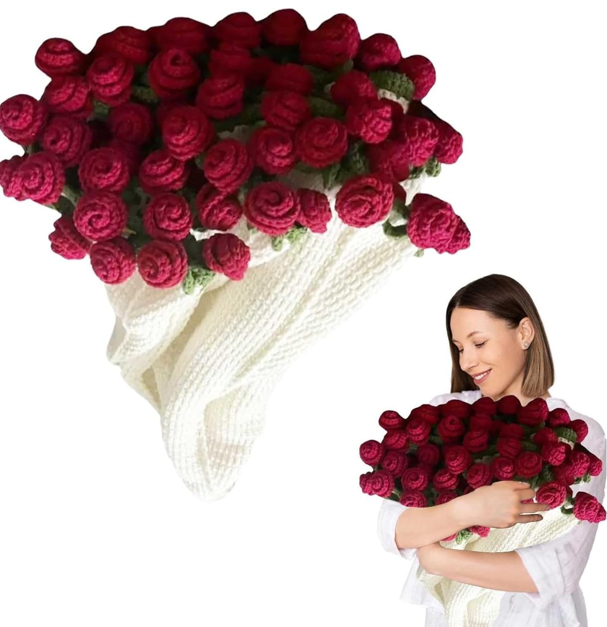 VRB Dec 1pcs 60 CM Diameter Artificial Crochet Flower Bouquet/Artificial Flowers Bunch/Crochet flowers bouquet/Crochet flowers/Flowers Bouquet Gift for Girls Home Decor,gifting,etc. (Design 10)