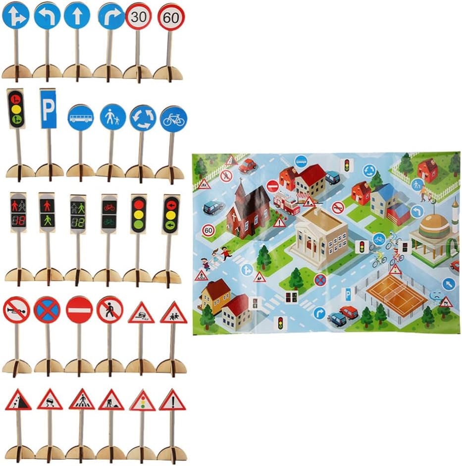 Toddmomy 1 Set Wood Street Signs Playset Kids Signos de Tráfico Signo de Tráfico de Madera Señal de Carretera Educación Playet Piezas para Los Ferrocarriles de Tablero