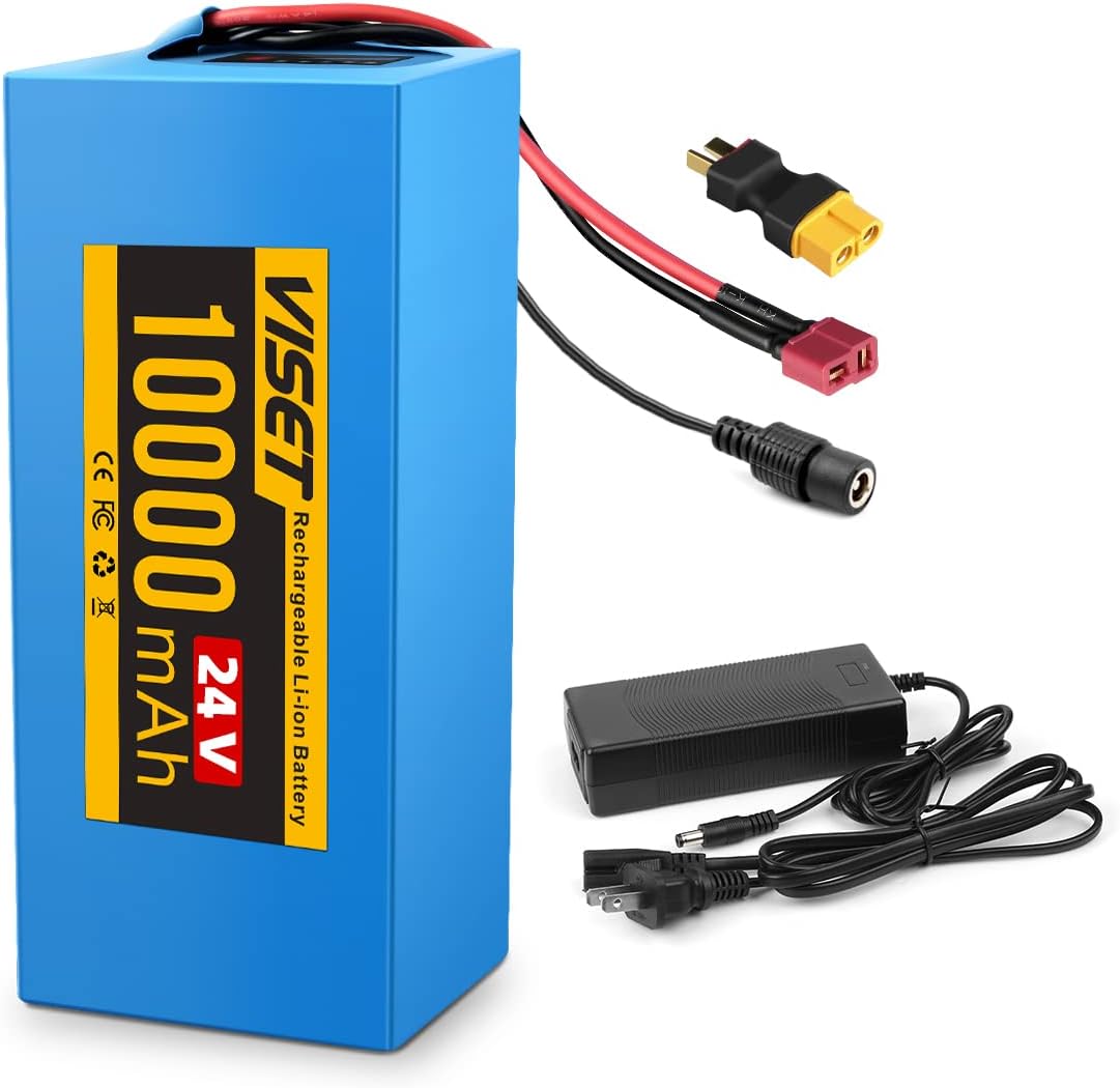 VISET LI 24V 10000mAh Ebike Battery, 24 Volt Electric Bike Lithium Battery with 29.4V 2A Charger and 15A BMS for 100W-500W