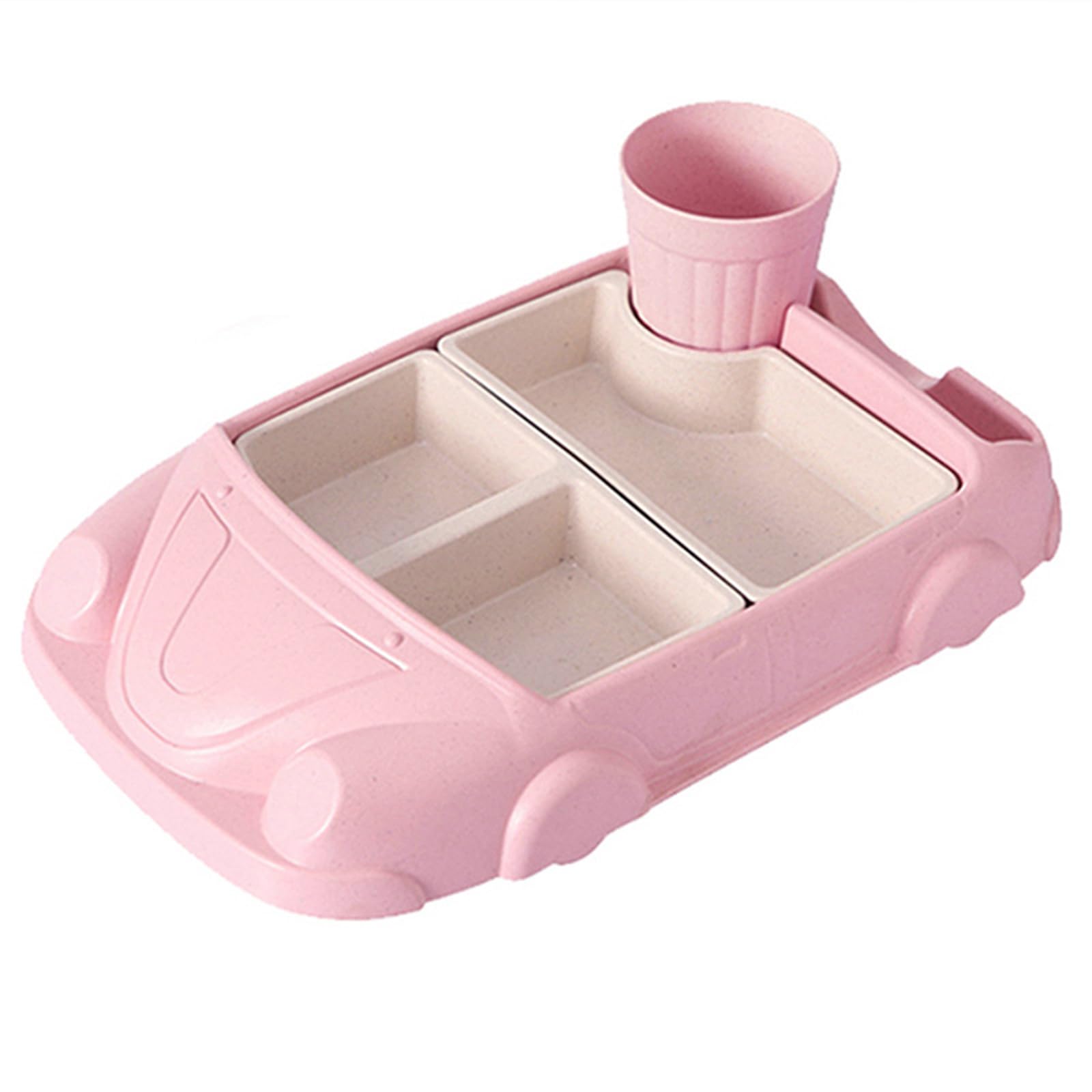 Kid Dinner Plates Set, Divided Car Shaped Tableware Set with Separate Plates & Milk Cup, Shatter- Resistant Toddler Plates Feeding Set, Reusable Dishes for Kids Girls and Boys (Pink2)