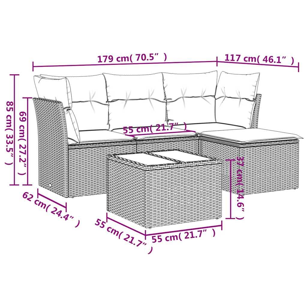 Set di 5 lounge da giardino, grigio chiaro, divano angolare in polyrattan, con spazio di archiviazione, 179 x 117 x 69 cm, resistente alle intemperie, per balcone, terrazza, giardino