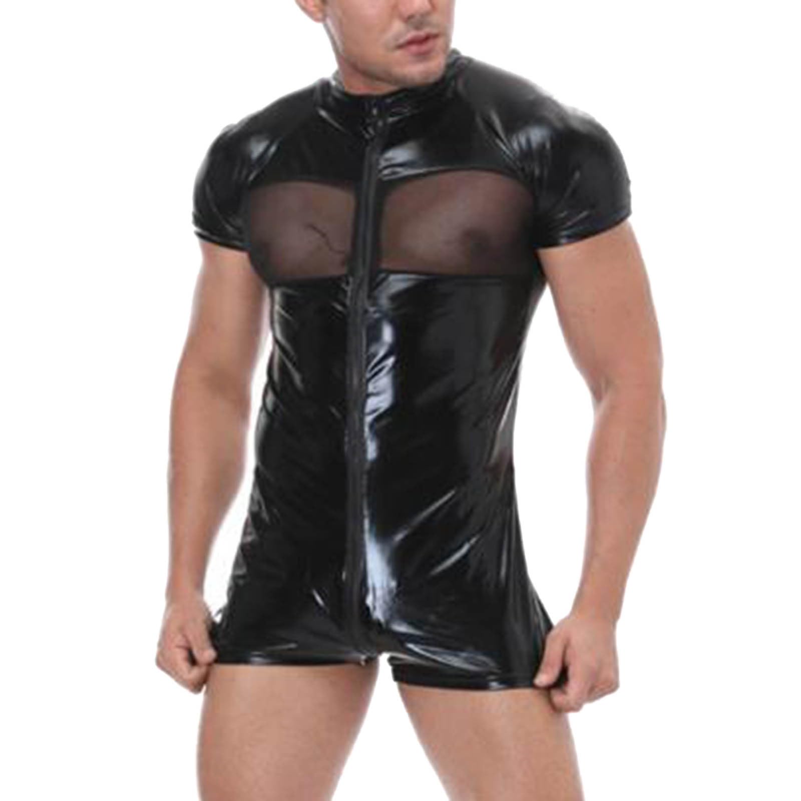 Latex Tenue Techno pour homme - Effet mouillé - Maillot de corps en cuir - T-shirt en maille - Clubwear - Débardeur - Coupe ajustée - Chemise en cuir - Lingerie pour homme