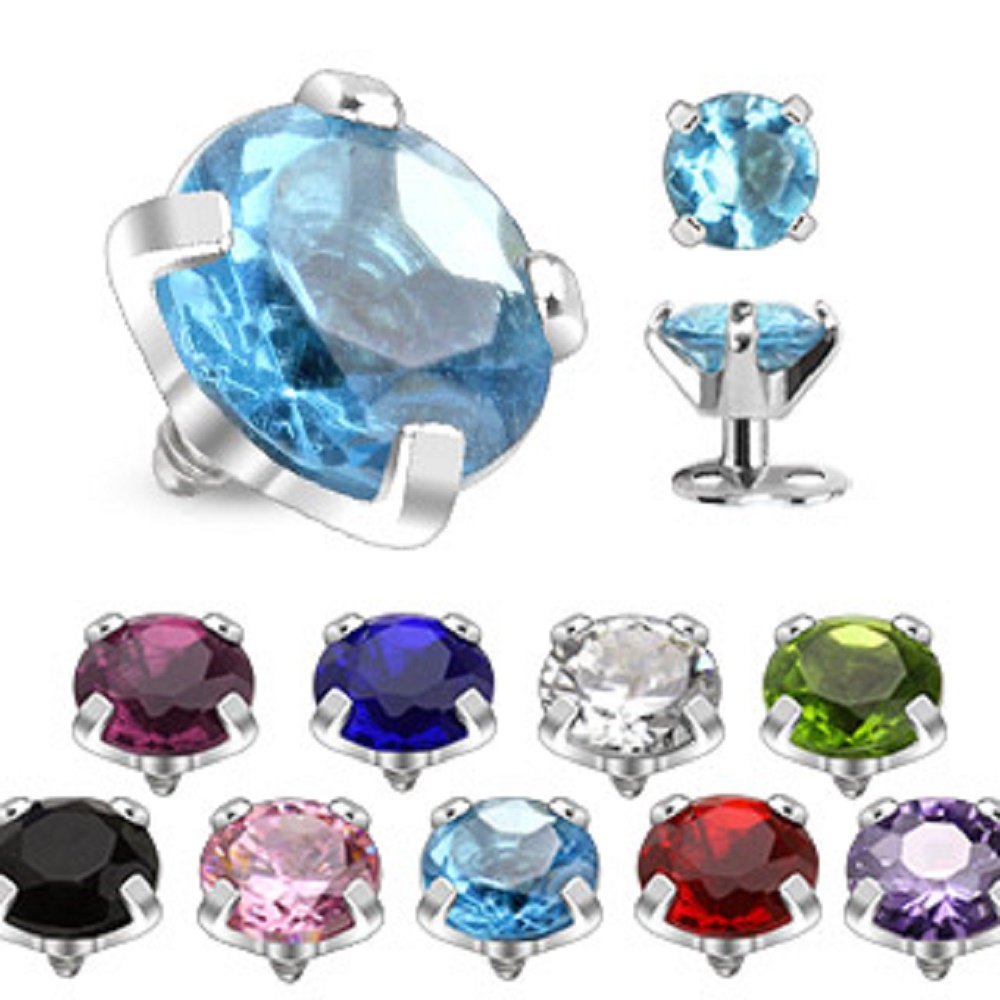 316L Surgical Steel Internally Threaded Prong Set Round Gem Dermal Top Anchor 14g
