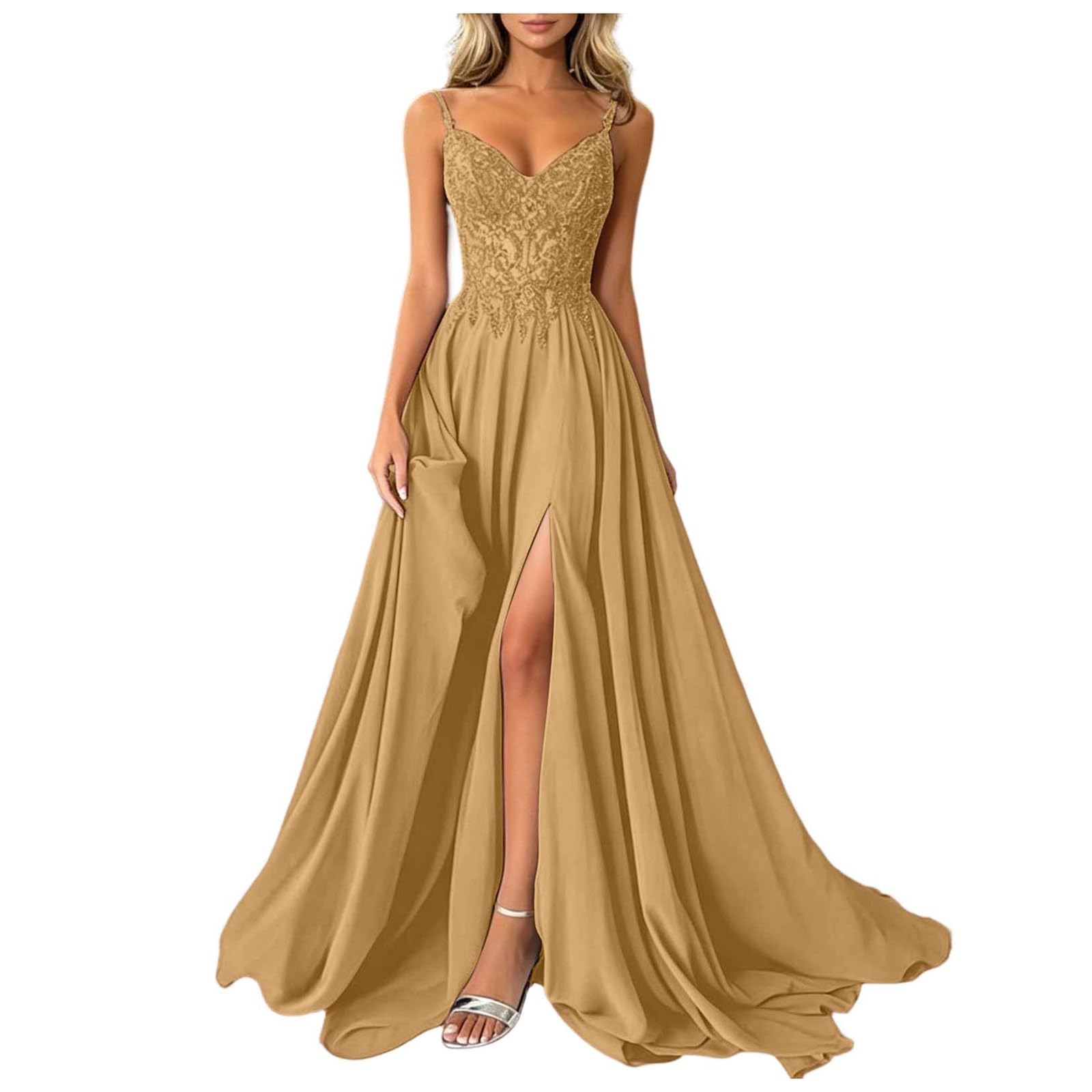 Genérico Vestido de Noche Elegante Línea A Vestidos de Fiesta Trajes Vestir Elegante Cuello en V para Mujer Falda Tirantes y Largo Bodycon Dama Honor Invitada Boda o Graduación