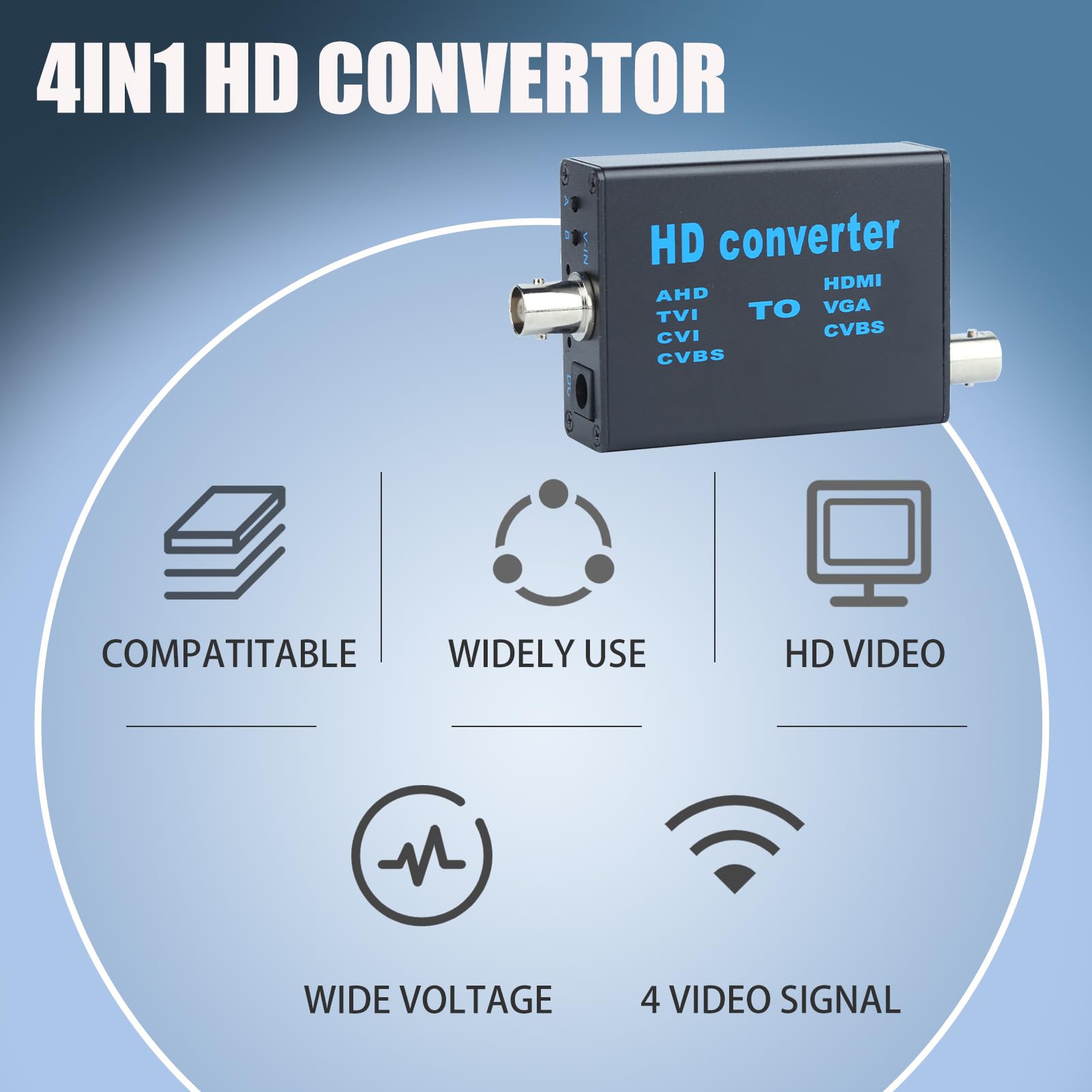 Convertidor de señal de video BNC a HDMI, conversión de captura de audio y video, convertidor HD 4 en 1 AHD/TVI/CVI/CVBS señal a HDMI/VGA/CVBS 1080p para cámara/DVR/CCTV sistema de seguridad