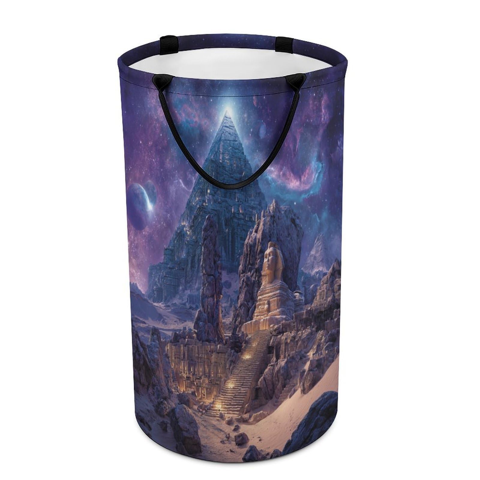 LUYYSKY Colorful Realistic Pyramid Egypt Versatile Storage Laundry Basket, Rustic Watercolor Starry Sky Planet Egyptian Large Bathroom Laundry Hamper With Handle-40 CM Dia, 69 CM High
