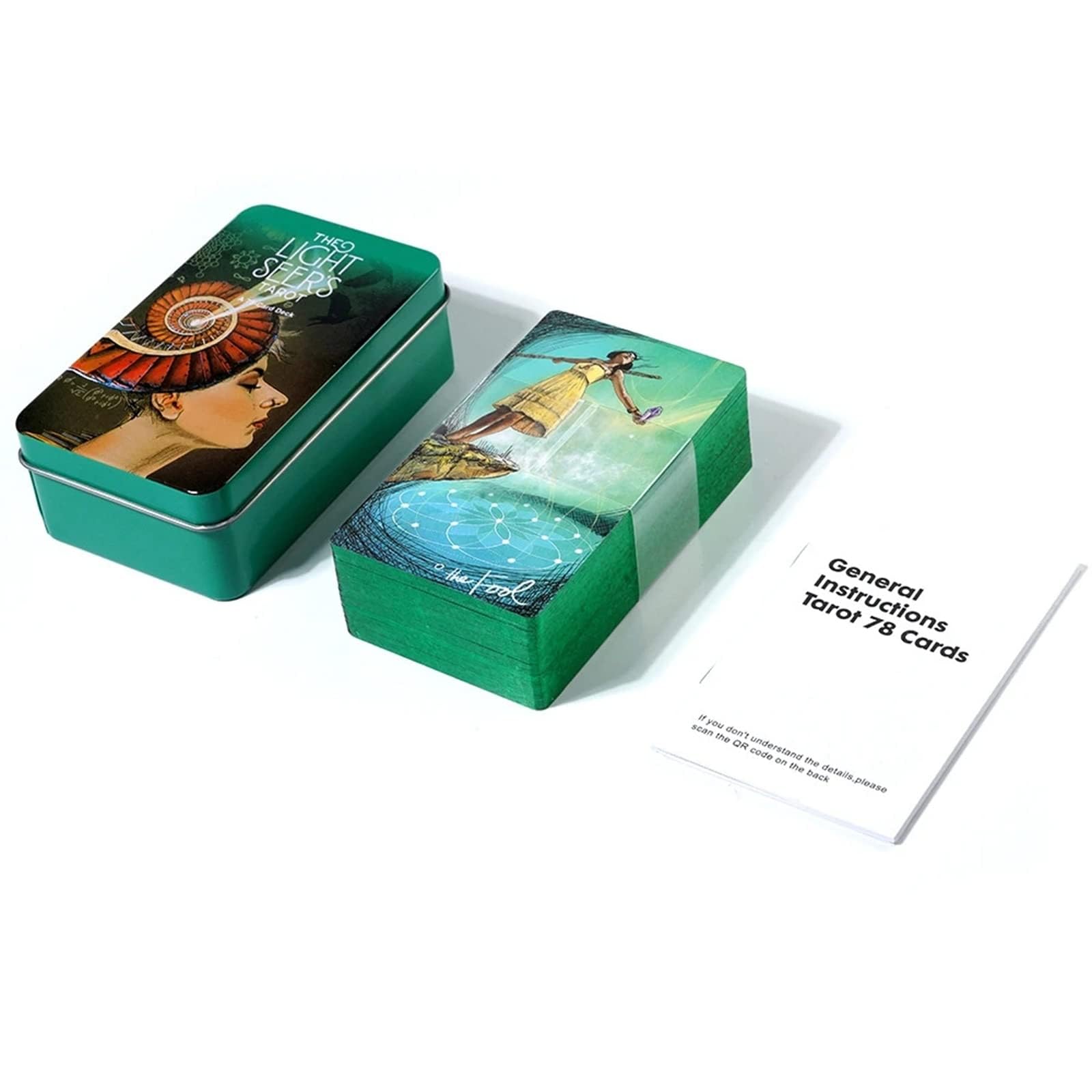 Las cartas del tarot del vidente de luces, 78 unidades, baraja de cartas de tarot con lámina dorada en el borde, cartas de oráculo con guía de viaje y caja de metal para principiantes y lectores