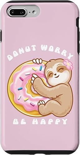 Vista 19 de iPhone 13 Donut Worry Be Happy - Cute Sloth Funny Food Puns Pink Donut Case