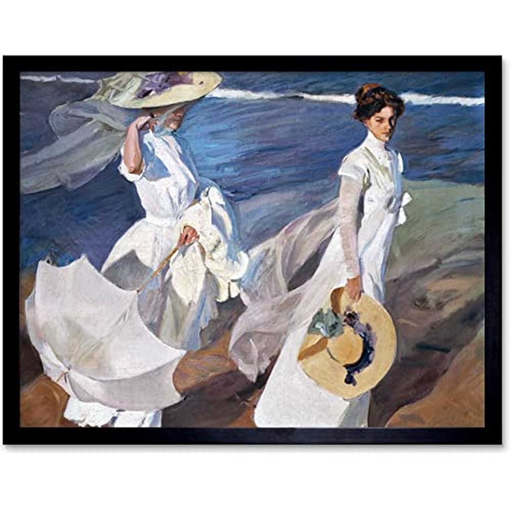 Artery8 Sorolla Strolling Along The Seashore Painting Unframed Wall Art Print Poster Home Decor Premium