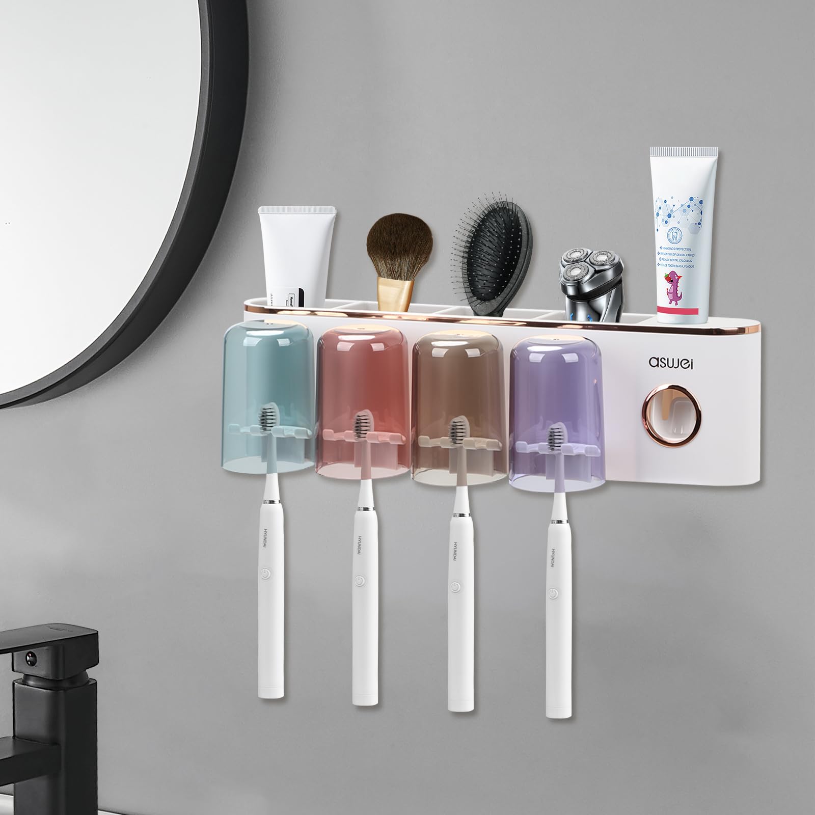 Porta Spazzolino Con Dispenser Dentifricio Automatico - Senza Foratura, Per 12 Spazzolini - Foto 6