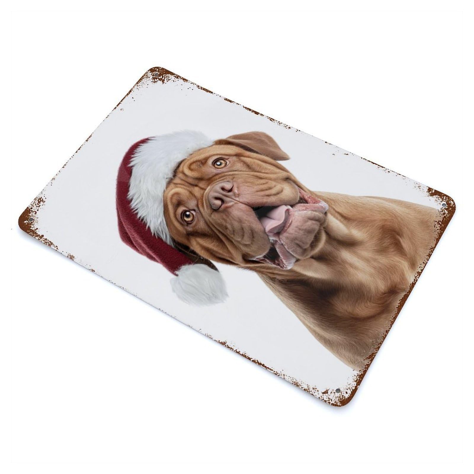 Garage Style Dogues De Bordeaux Dog in Santa Hat Vintage Rust Metal Sign 11.8"x7.9", Industrial Home Decor for Bar And Workshop
