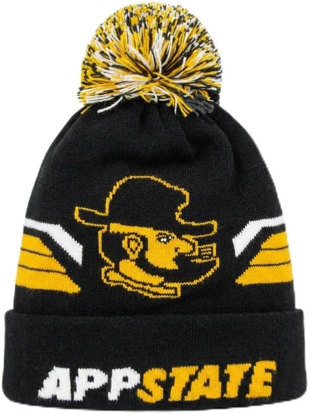 NCAA Appalachian State - Victory Yosef Logo USA Made Pom Knit Hat Black, Gold