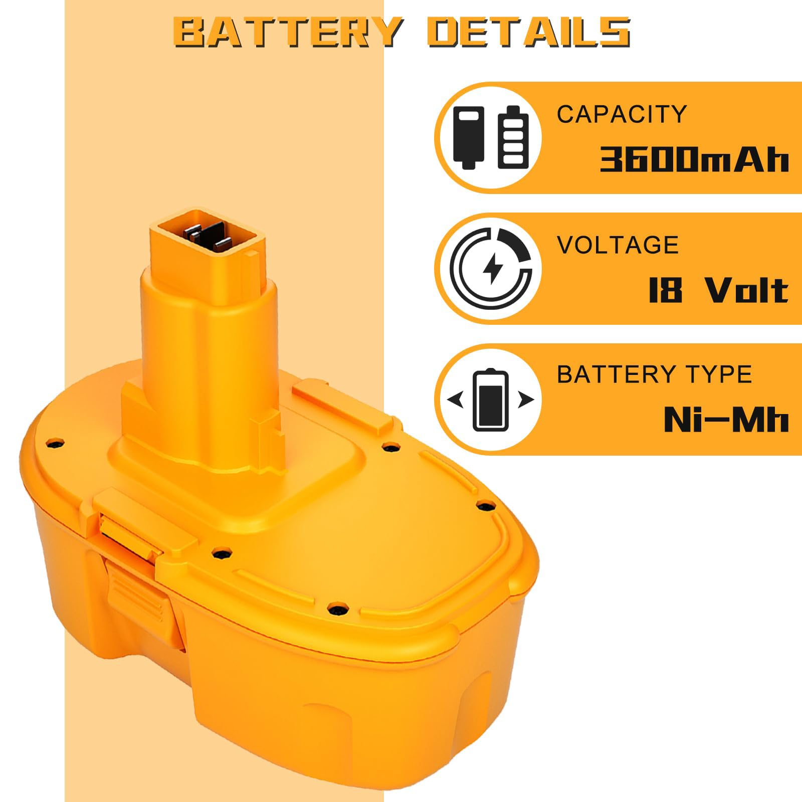 Forrat 2Packs 3.6Ah DC9096 DC9098 DC9099 Replacement for Dewalt 18V Battery Compatible with Dewalt 18V Battery DE9098 DE9503 DW9095 DW9096 DW9098 DW9099 18 Volt Battery Cordless Power Tools 2 Pack