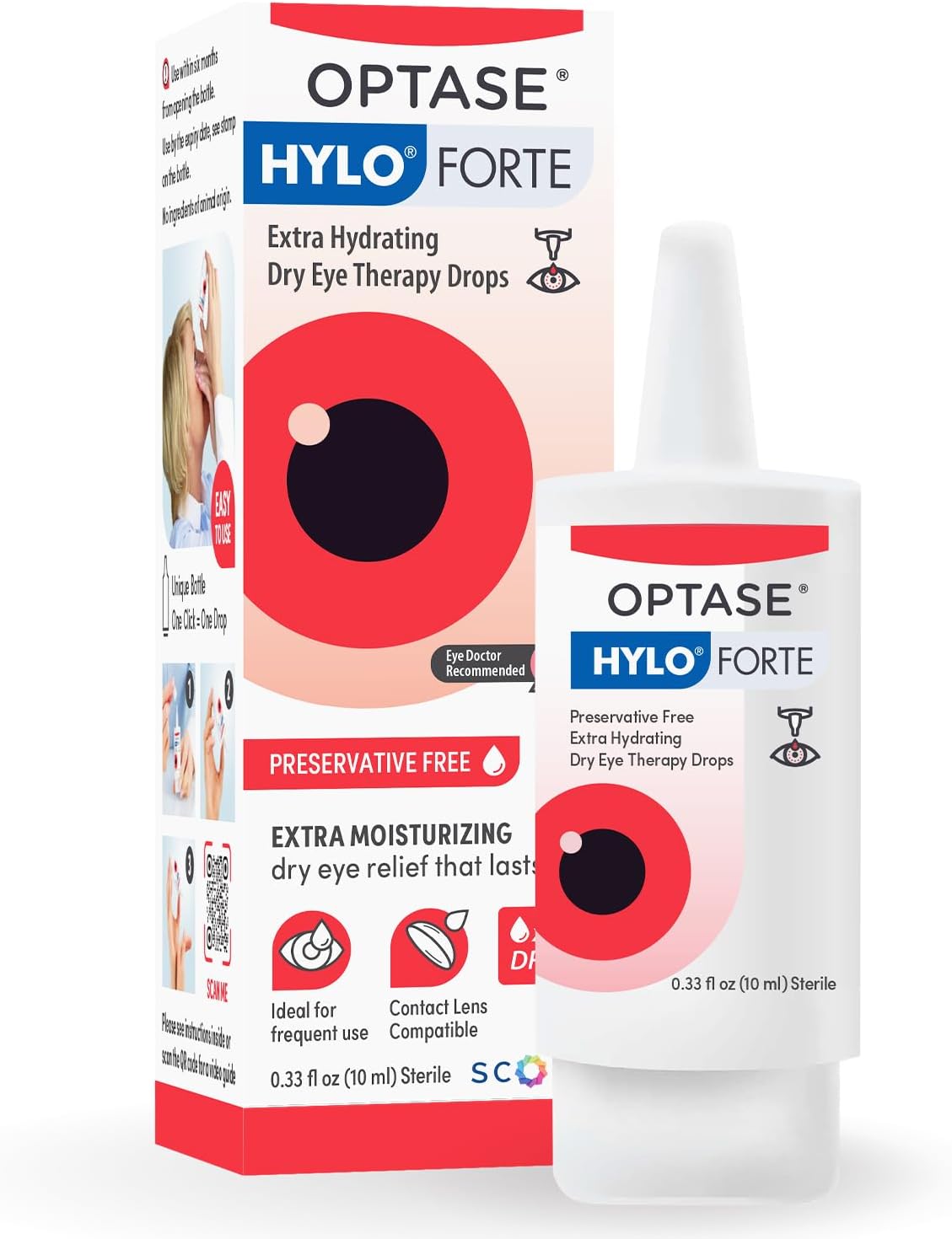 Optase HYLO Forte Dry Eye Drops, Preservative-Free 300 Drops – Extra Moisture – Active Glycerin & Hyaluronic Acid – Contact Lens Compatible – 0.33 fl oz