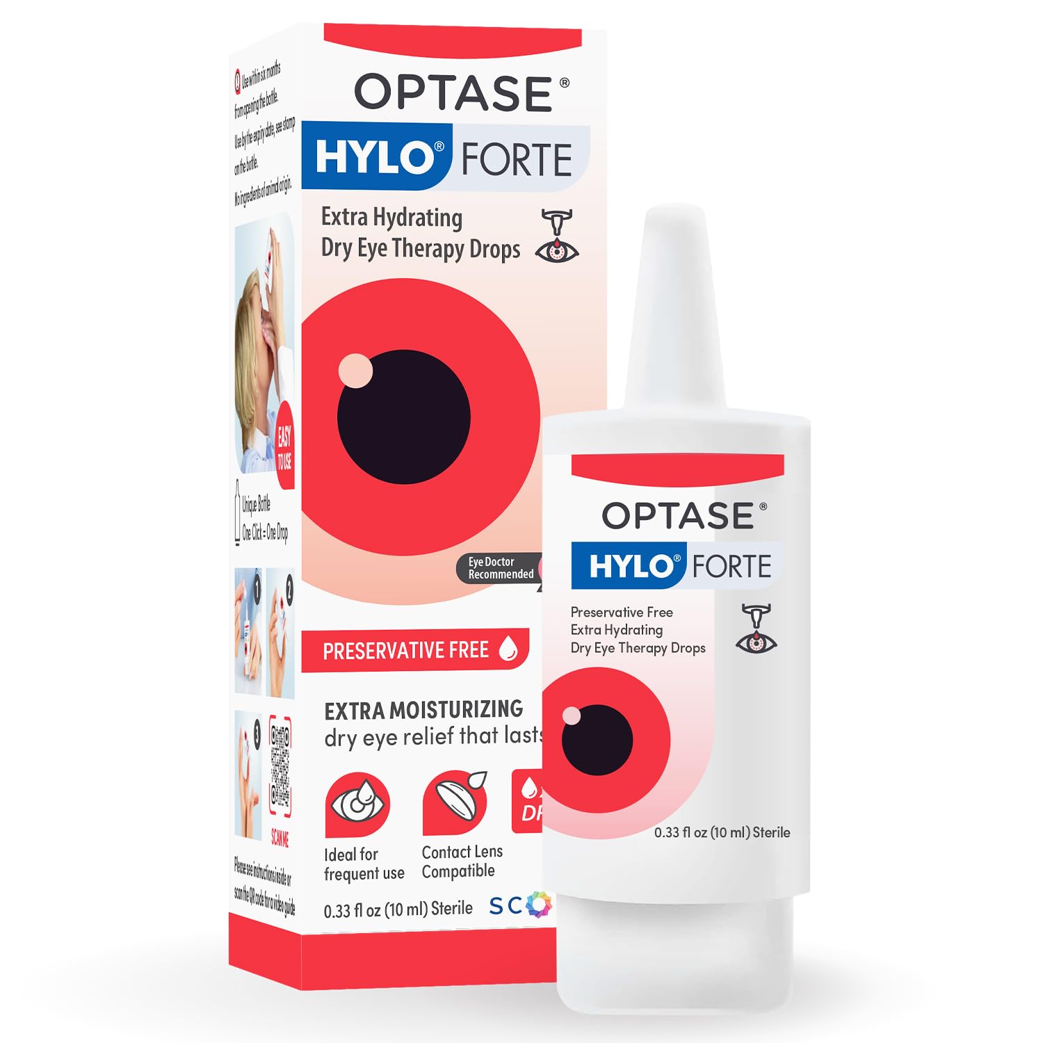 Optase HYLO Forte Dry Eye Drops Preservative-Free 300 Drops Extra Moisture Active Glycerin Hyaluronic Acid Contact Lens Compatible
