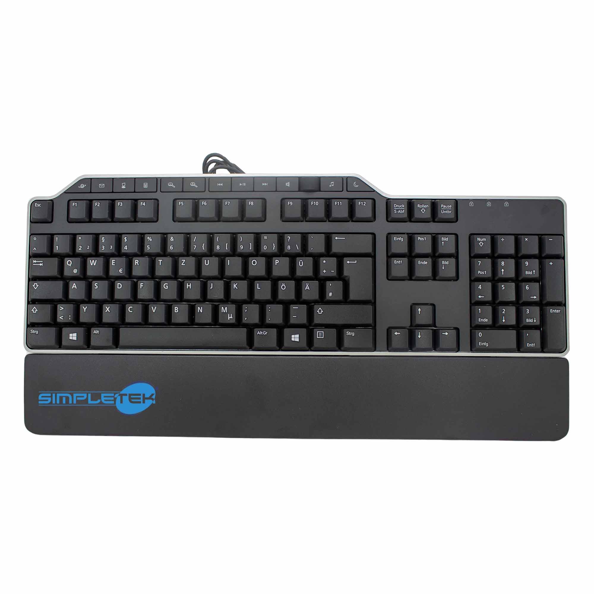 SIMPLETEK - Tastiera cablata USB - layout tedesco QWERTZ - 104 Tasti | per PC Desktop e Notebook | Poggiapolsi integrato