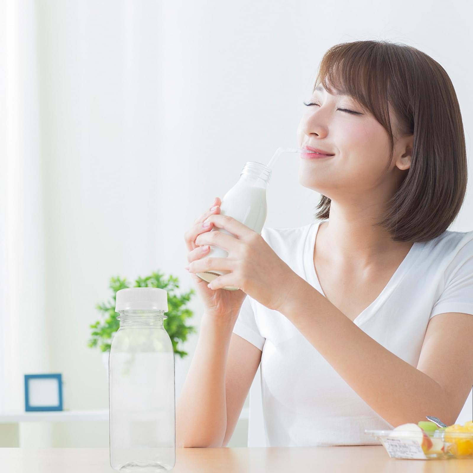 Housoutil Kunststoff Saftflaschen zum Befü, 200 Ml Milchflasche Aus Kunststoff, 10 Stück Wiederverwendbare Leere Smoothie-Flasche, Transparente Großgetränkebehälter Für Saft, Milch Und Andere Getränke