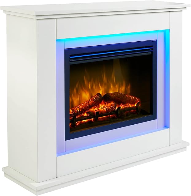 Endeavour Fires Castleton Electric Fireplace Suite 39" and Realistic Flame Effect Fire with 7day Programmable Remote Control In an Off White Surround