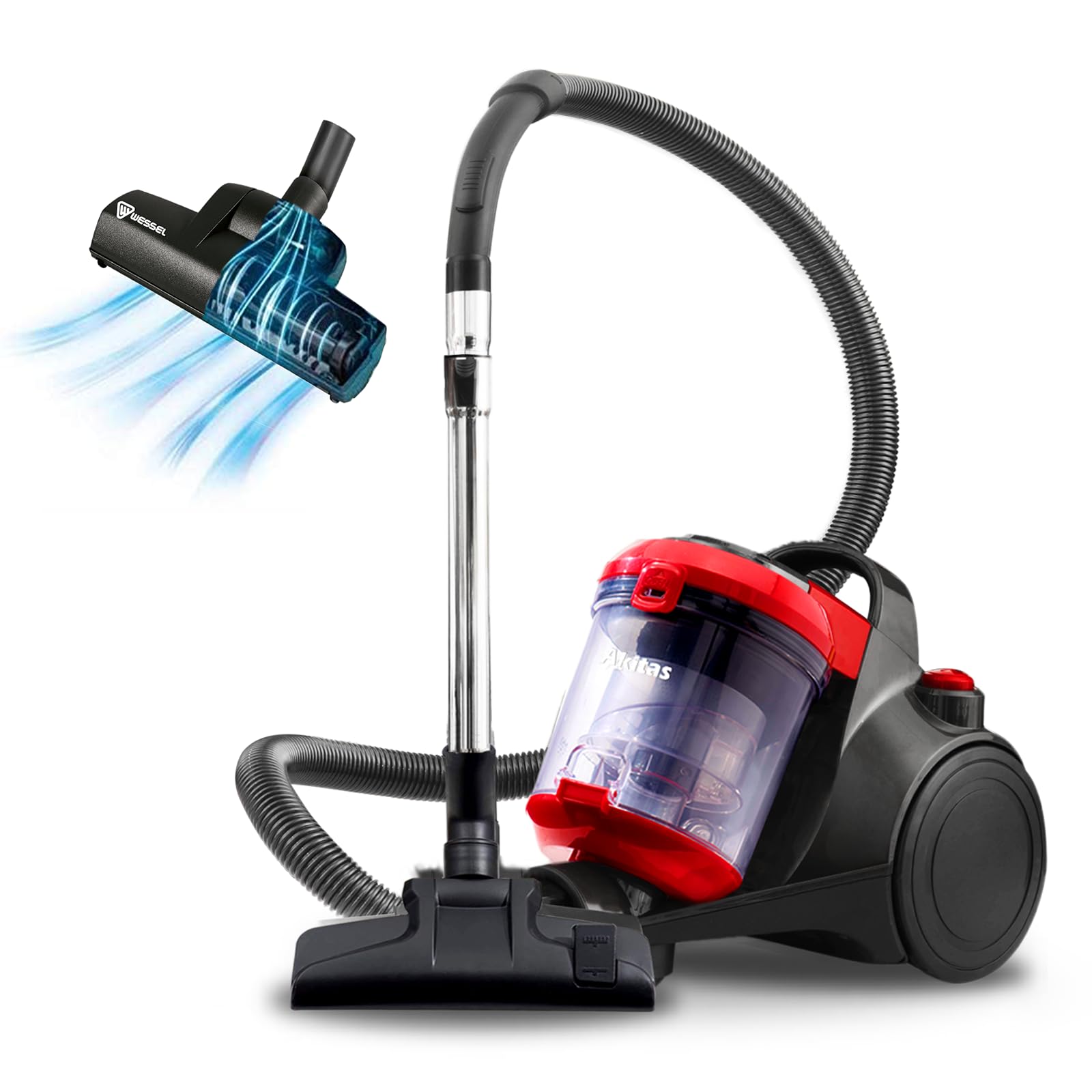 Akitas C10T Turbo Pet Hair Bagless Vacuum Cleaner Cylinder 850W Cat And Dog With German Wessel Werk Large 28cm Width Spinning Brush Head