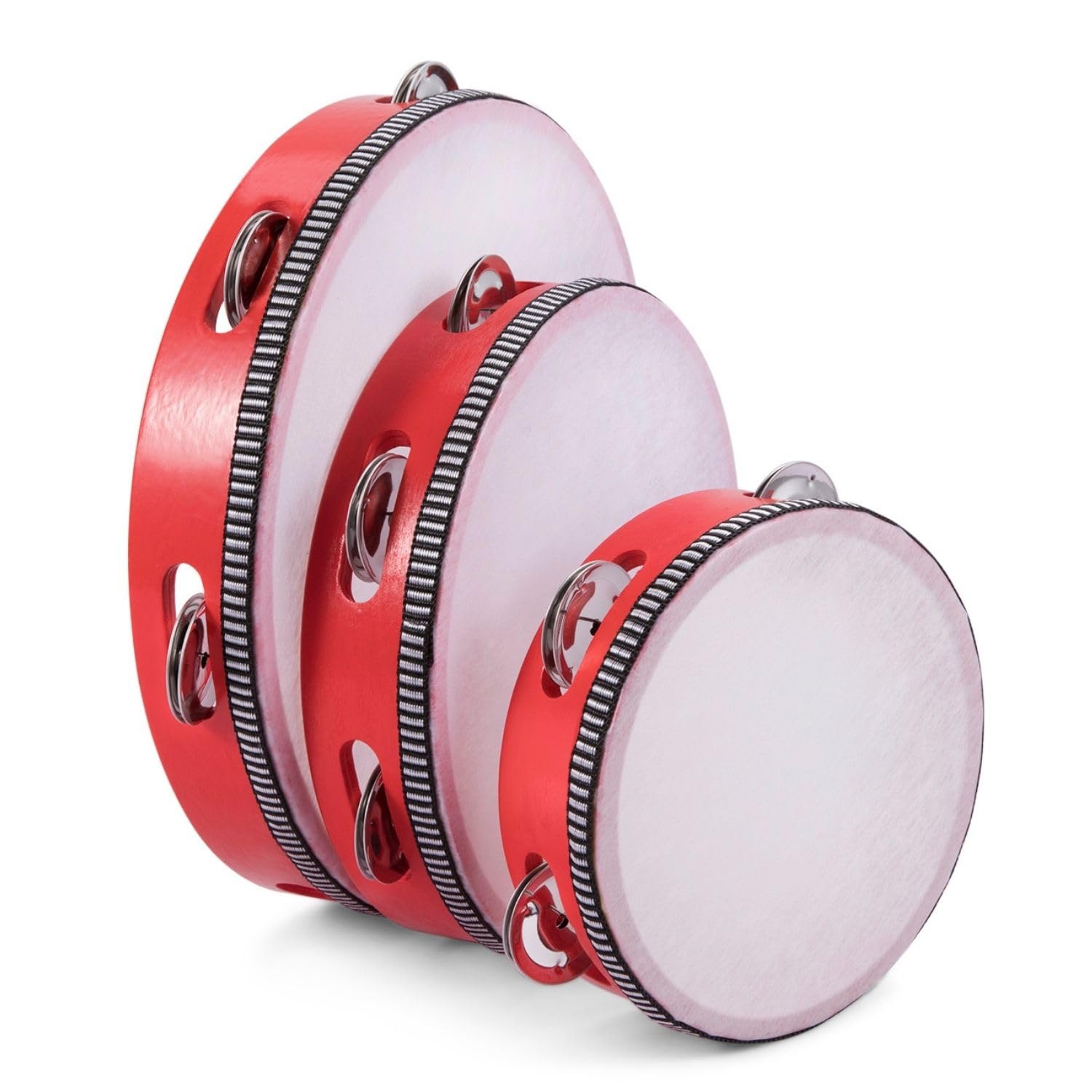 Flexzion 10-Inch Wood Tambourine for Adults, Double Row Jingles, Red