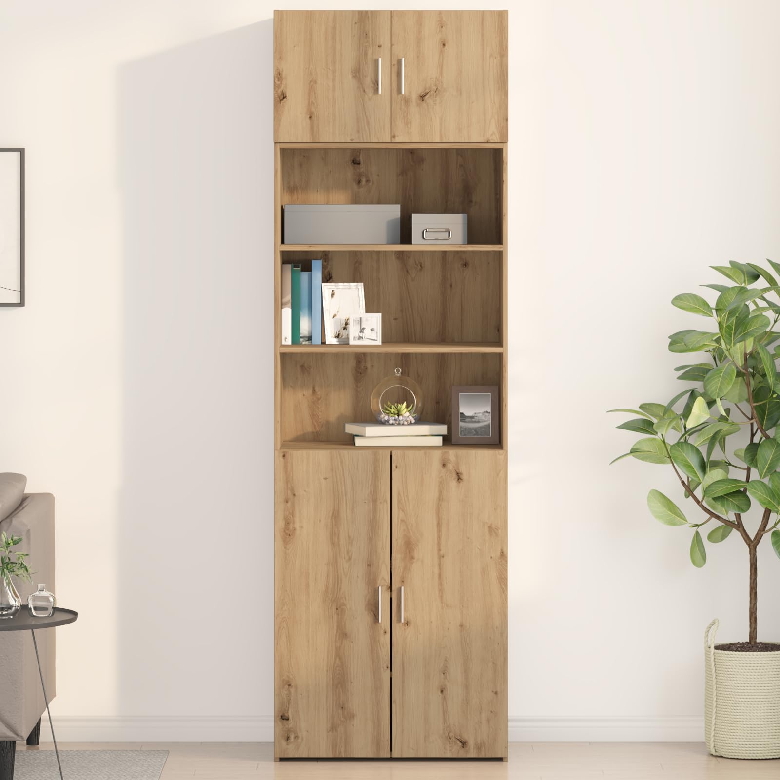 Armadietto da parete rustico in rovere Artisan, 70 x 42,5 x 40 cm, in legno e rovere massiccio, elegante armadio buffet con ampio scomparto per utensili da cucina, robusto
