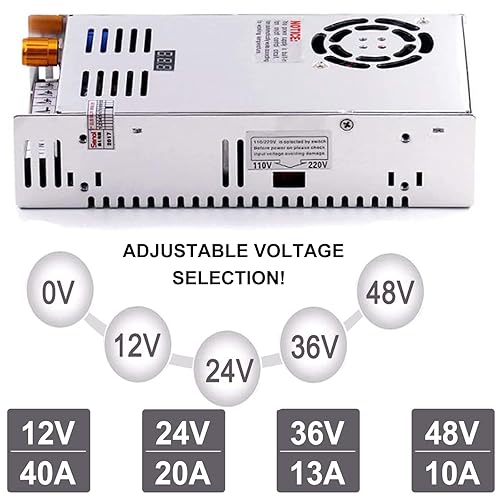 Miniatura 3 de Fuente de alimentación de 48 V, CA 110 V220 V a CC 0-48 V 10 A 480 W, adaptador LED variable ajustable regulado 5 V, 12 V, 24 V, 30 V, 36 V, 48 V,