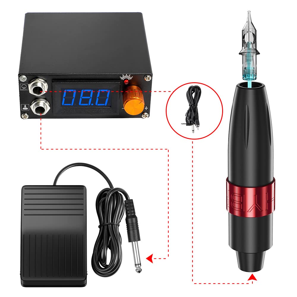 Kit de máquina de tatuaje rotativa: bolígrafo para tatuar con cartucho con fuente de alimentación LCD digital, carrera de 3,5 mm, motor de 8000 RPM, pedal y 10 agujas de cartucho