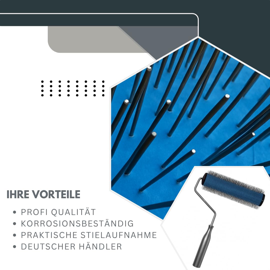 Pangolino Entlüftungsroller mit Metallstacheln Stachelwalze mit Stachellänge: 20 mm - Profi-Qualität (25 cm - 20 mm)