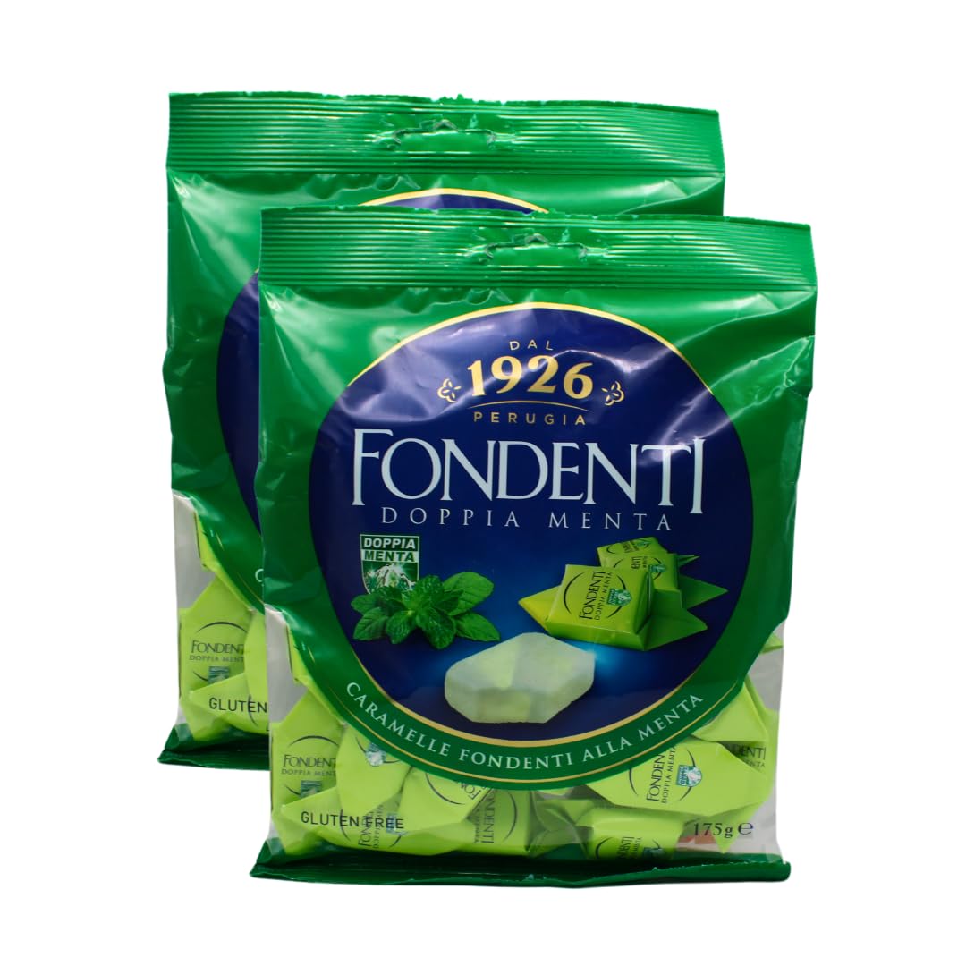 Fondenti Italian Mint Candies, Gluten Free by Fida, 6.2 oz (175 g), Pack of 2, Imported Italian Candy, Packed in a Blue Desert Market Bag