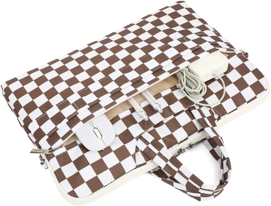 canvaslife Waterproof Pattern Resistant Laptop Shoulder Messenger Bag for Pro 16 inch and 15.6 inch-16 inch Laptop (brown Checker)