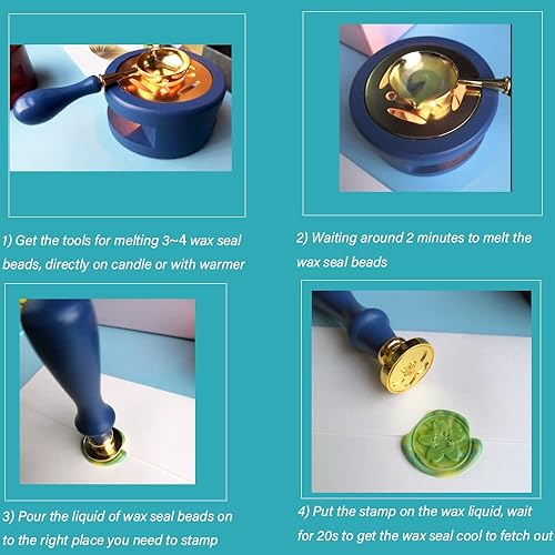 Miniatura 6 de COKEENA Kit de calentador de cera para derretir - 6 sellos de sellado de cera con 1 mango de madera olla de fusión de cera vintage con cuchara de