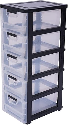 Miniatura 4 de Gabinete de almacenamiento de plástico con 5 cajones, moderno contenedor de almacenamiento mediano para el hogar, torre impermeable, caja de