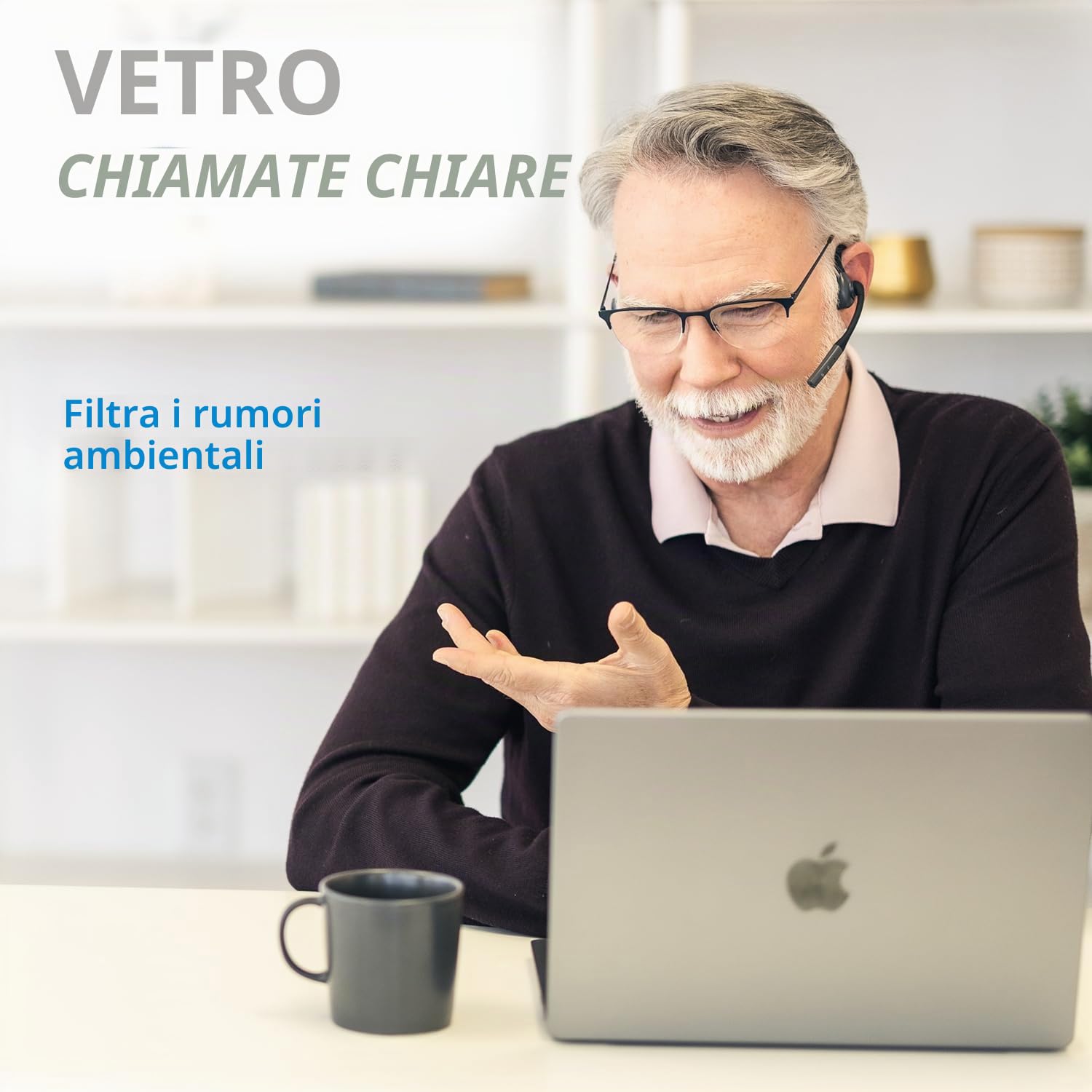 Avantalk Lingo - Cuffie Bluetooth Open-Ear Microfono con Cancellazione del Rumore per PC, Computer, Laptop, Telefono, Cuffie Wireless con Consapevolezza Dintorni