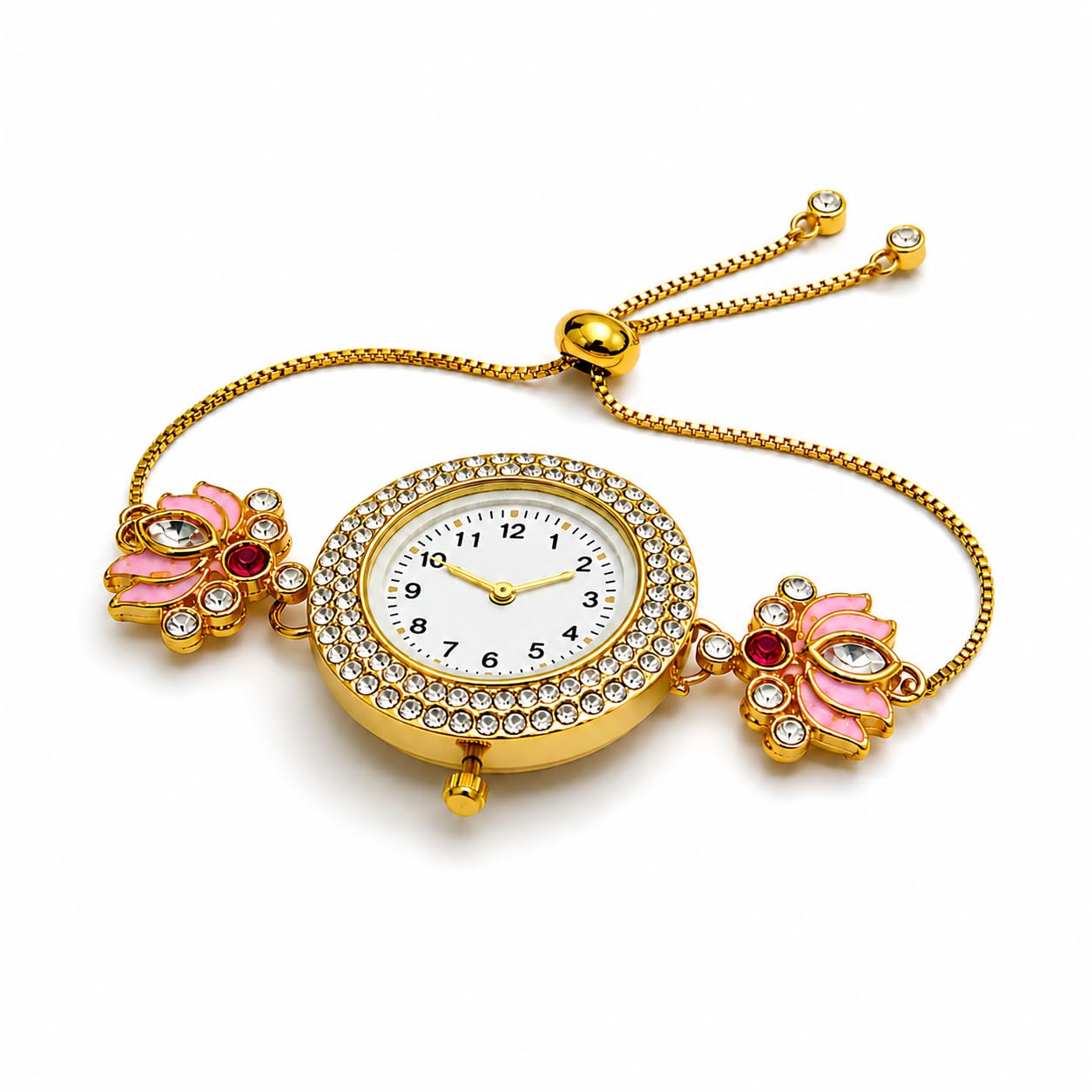 Wrist Watch | Kashmiri Watch For Women | Watchs For Women & Girls | Crystal Studded Analog Wrist Watchs, Adjustable Chain Bracelet Watches with Floral Design | Bracelet Watches Gift For Womens-image-36