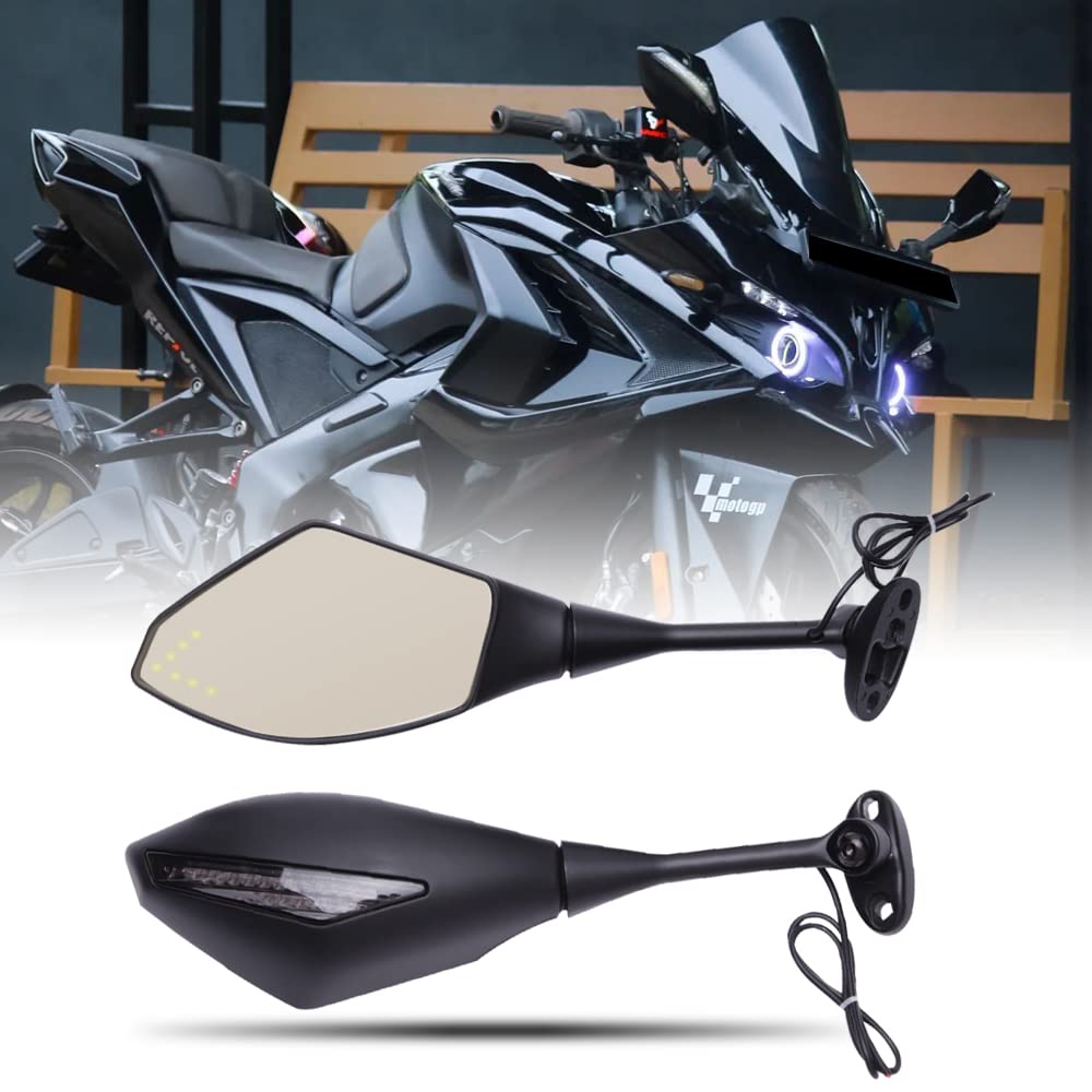 Photo 1 of DREAMIZER Motorcycle Mirrors with LED Turn Signal Rear View Side Mirror Compatible with CBR250RR 300RR CBR600RR 1000RR GSXR600 GSXR750 - Yellow Arrow Light?Matte Black Matte Black Yellow Arrow Light